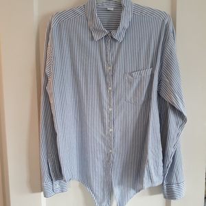 Stripped tie front button down blouse
